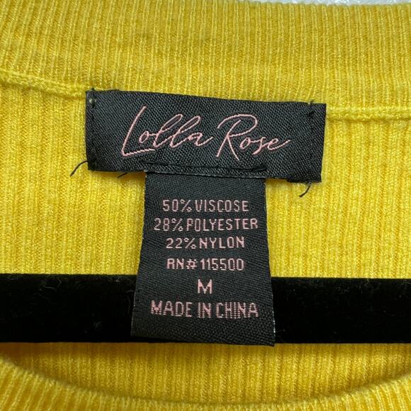 Lolla Rose Puff Shoulder Women's Ribbed Yellow Sweater Size Medium Stretch - Picture 2 of 10